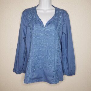 Mossimo Dutti Women's Sz M Blue Embroidered Blouse, Top
